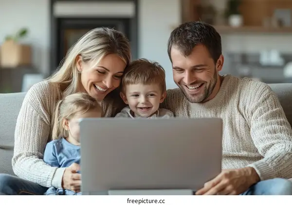 Happy Family Enjoying a Laptop Together
