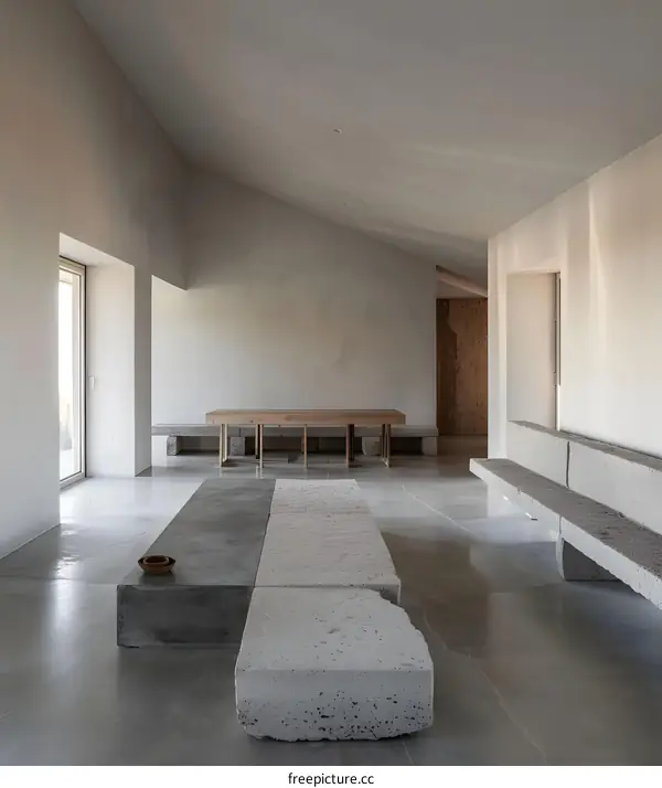 Minimalist Interior Design with Concrete and Wood Furniture