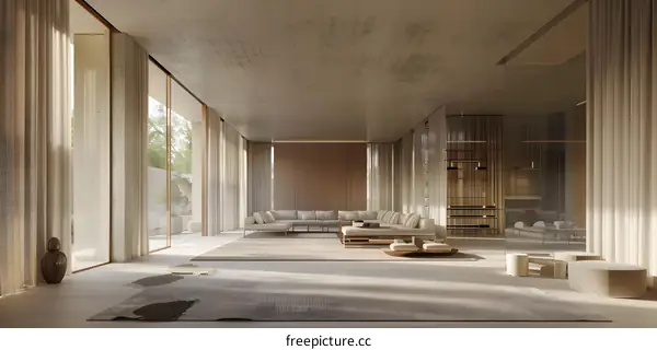 Minimalist Living Room Interior Design With Large Windows