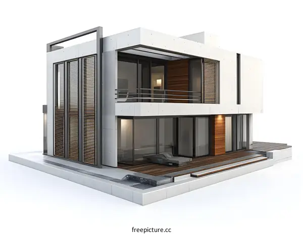 Modern Concrete House with Balcony and Patio