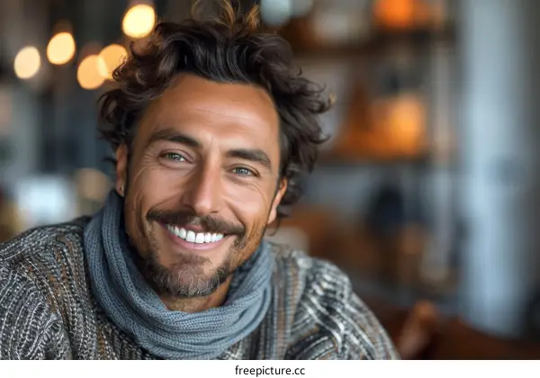 Portrait of a smiling man with a beard and scarf
