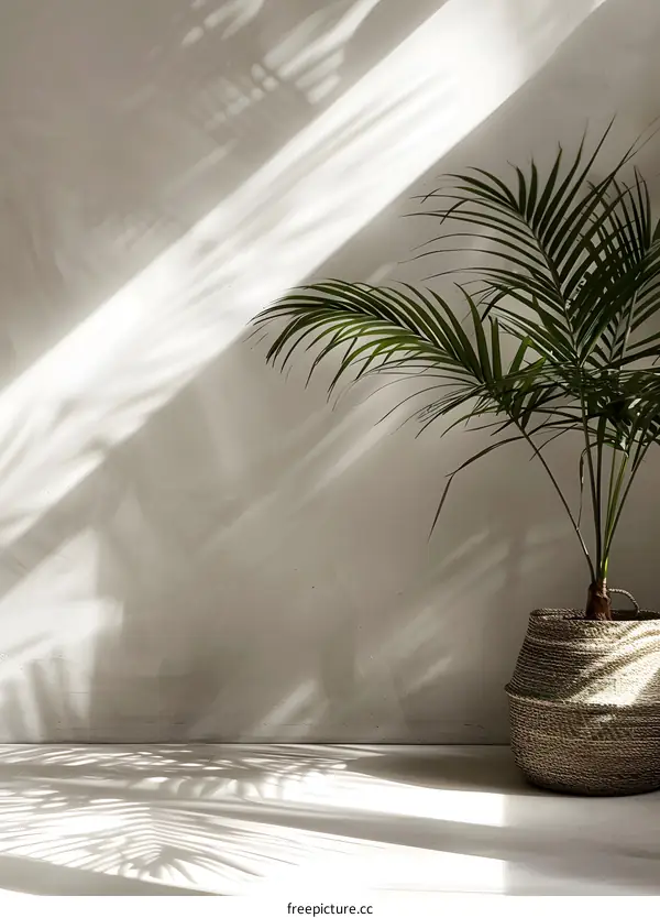 Minimalist  Palm Plant  with Light and Shadow