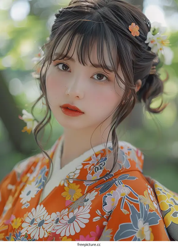 Asian Girl in Traditional Japanese Kimono Portrait