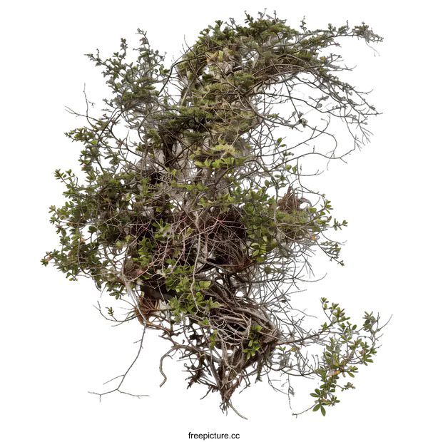 [Transparent Background PNG]Bush with tangled branches and green leaves