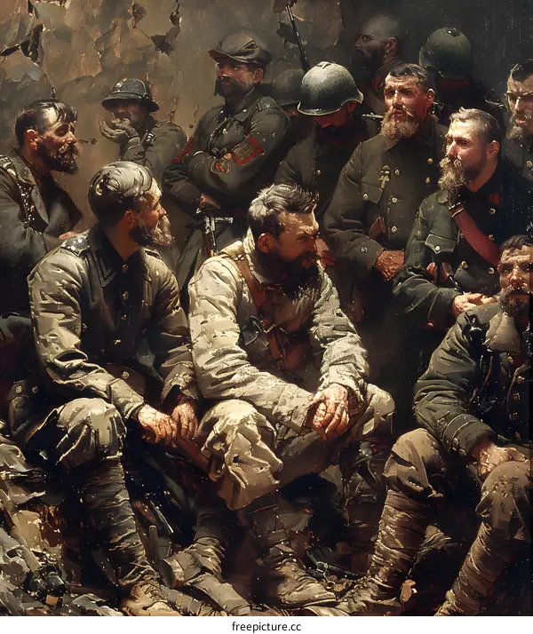 A group of soldiers in a trench during World War I