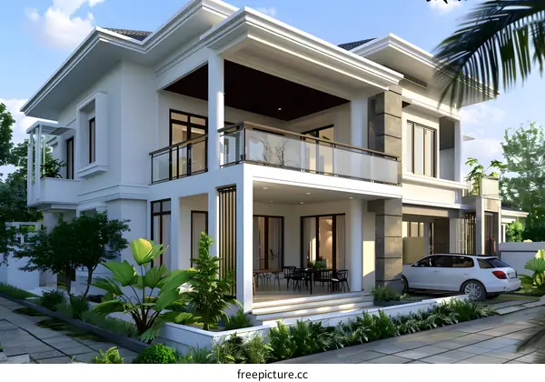 Modern White Two Story Home Exterior Design