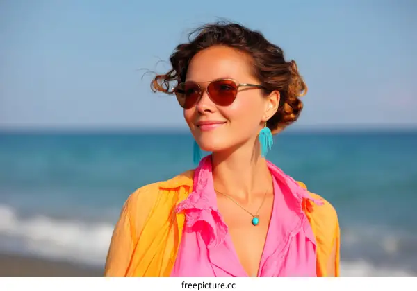 Woman in stylish outfit at the beach