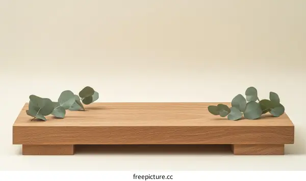 Simple Wooden Display Platform with Eucalyptus Branches