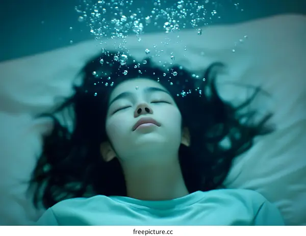 Woman with Closed Eyes and Bubbles Above Her Head