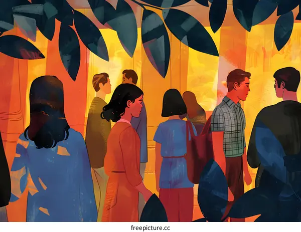 People Walking Through a Building With Lush Greenery