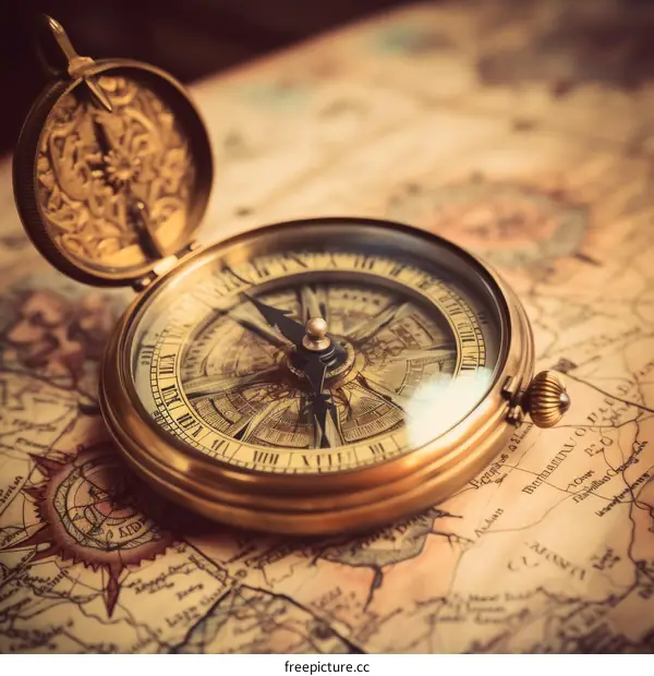 An illustration of a compass on top of a detailed world map