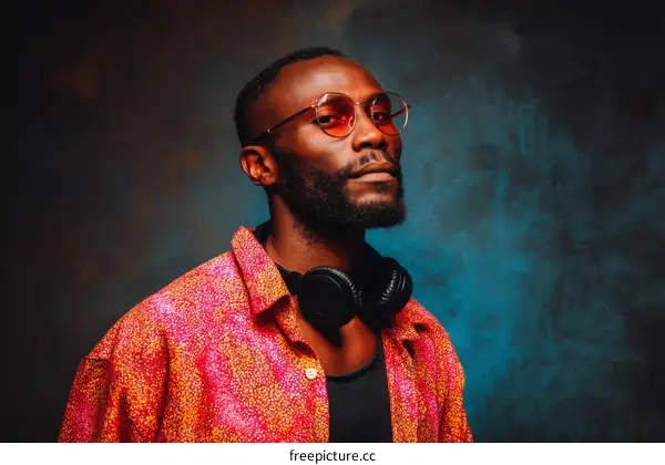 Stylish African Man with Headphones and Sunglasses