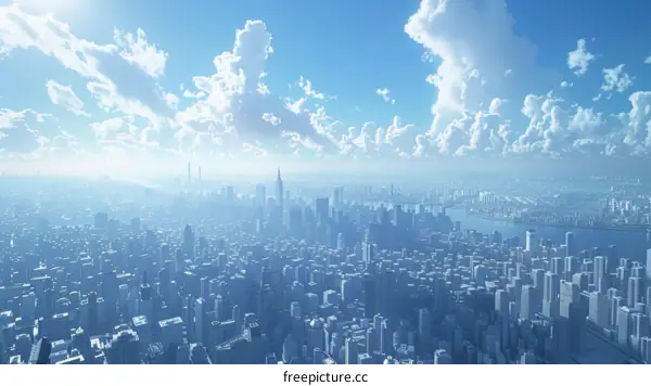 Blue Sky and White Clouds Over City Skyline