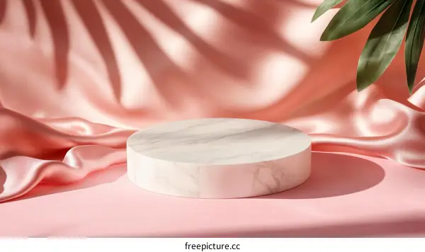 Elegant Pink Silk Fabric Display with Marble Base