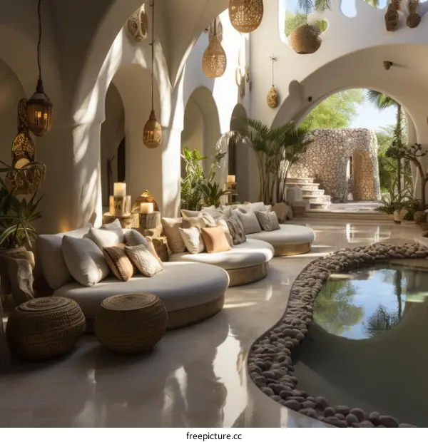 Luxurious Living Room with Indoor Swimming Pool