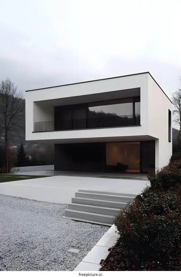 Modern Minimalist House with White Exterior and Black Accents