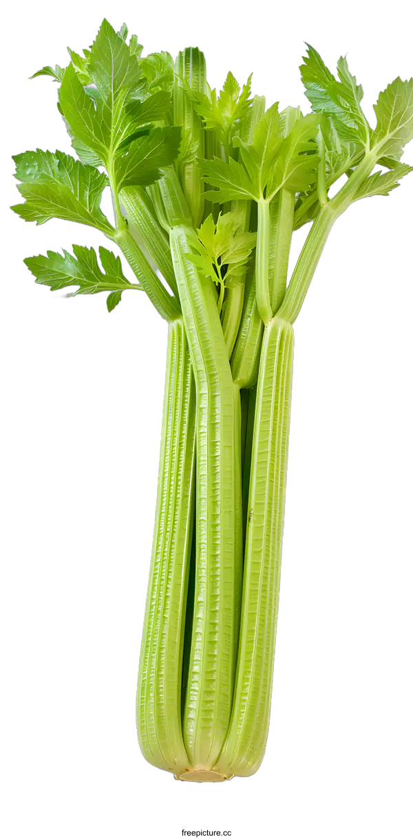 [Transparent Background PNG]Fresh Green Celery Stalks Isolated on White Background