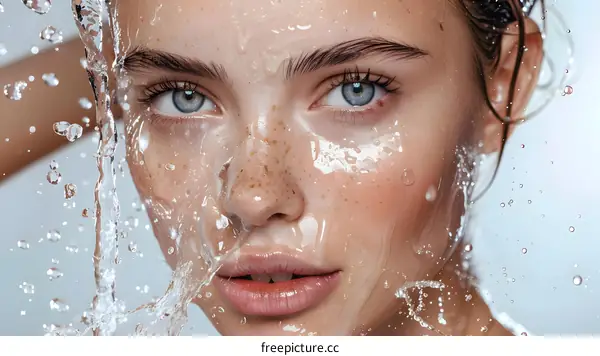 Woman Refreshed with Water Splash
