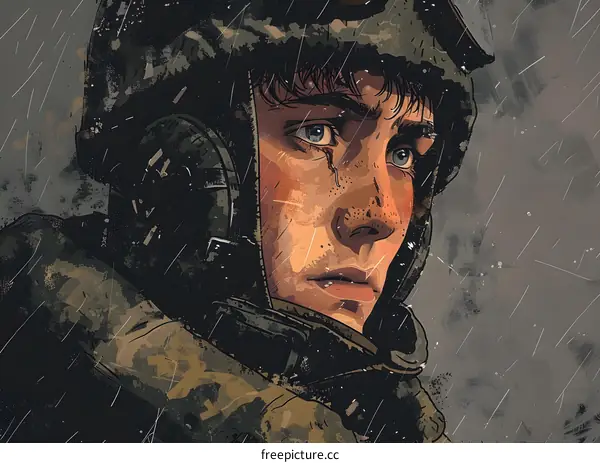 A Soldier in the Rain, Looking Up With Determination and Hope