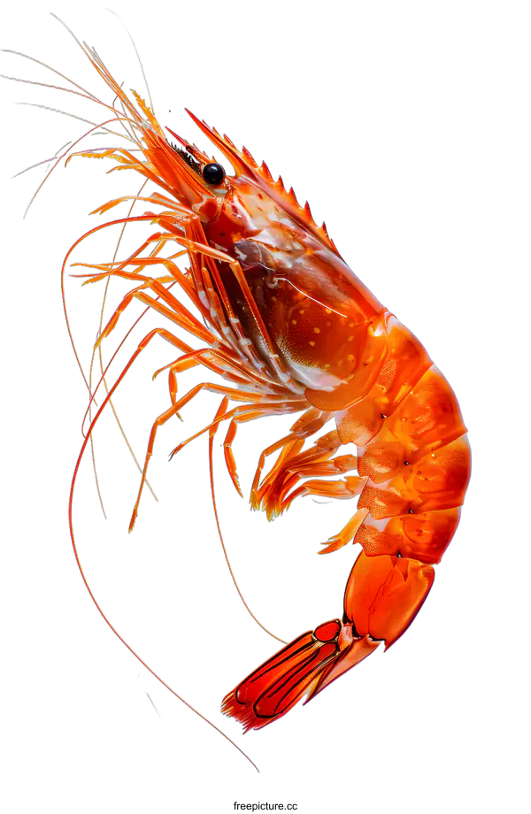[Transparent Background PNG]A bright red shrimp isolated on a white background