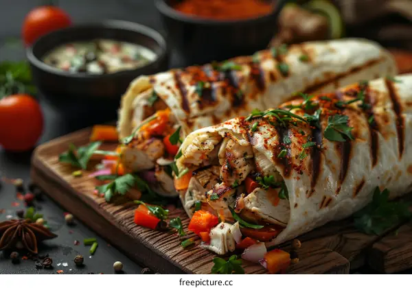Chicken shawarma wrap with vegetables
