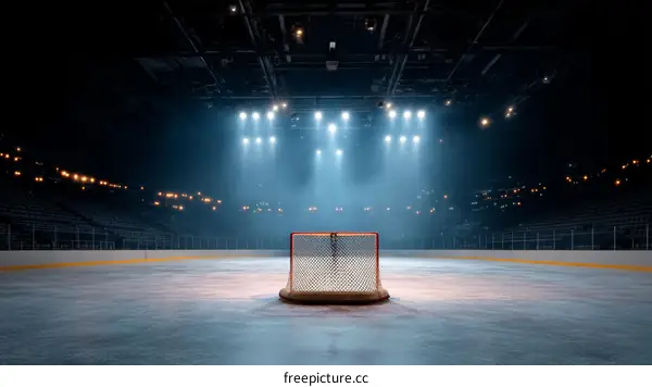 Empty Hockey Arena with Goal,  Sport Scene,  Ice Rink,  Professional Stadium