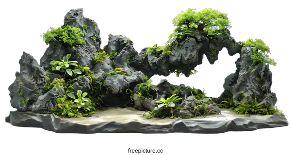 [Transparent Background PNG]Miniature Mountain Landscape with Green Plants and Sand Base