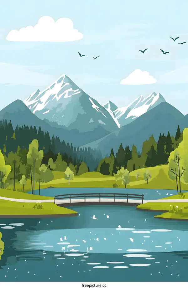Mountain Landscape with a Bridge over a Lake