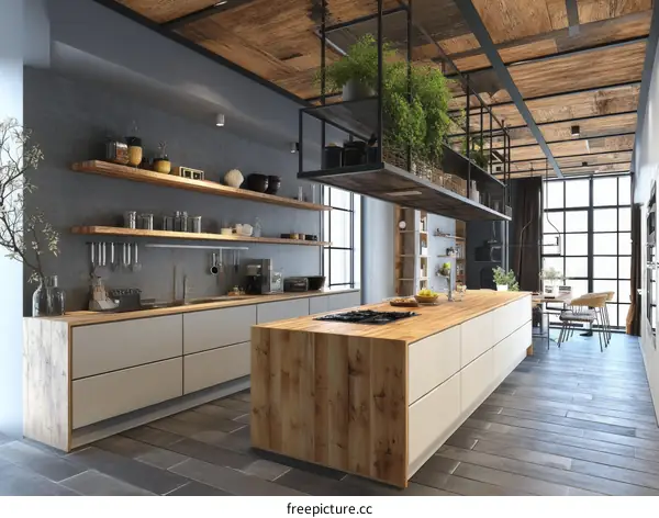 Modern Industrial Kitchen Design with Floating Shelves