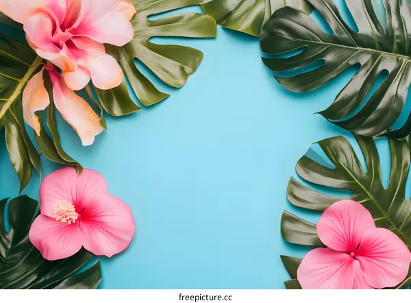 Tropical Flower And Leaf Background