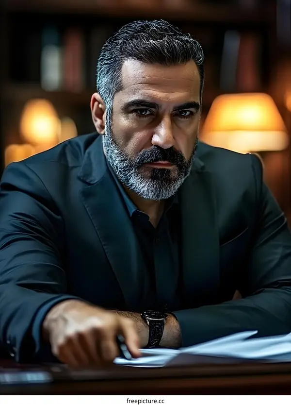 Serious Businessman in Suit at Work