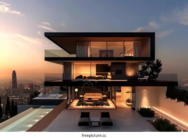 Modern House with Pool and View