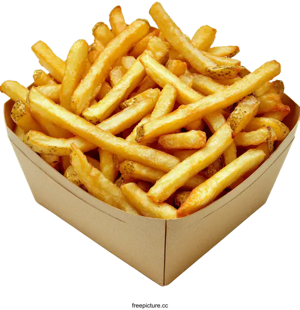 [Transparent Background PNG]Crispy French Fries in a Cardboard Container