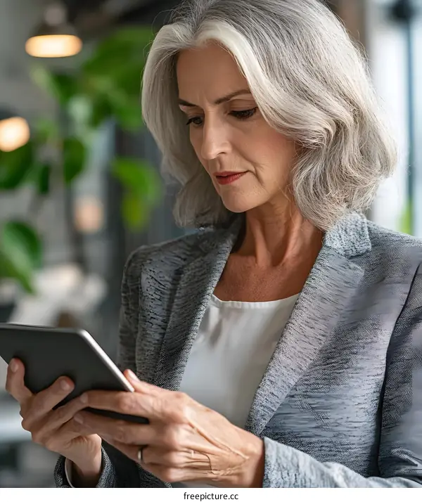 Senior Business Woman Working on Tablet