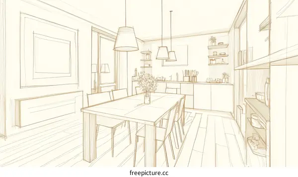 Sketch of a Modern Dining Kitchen Design