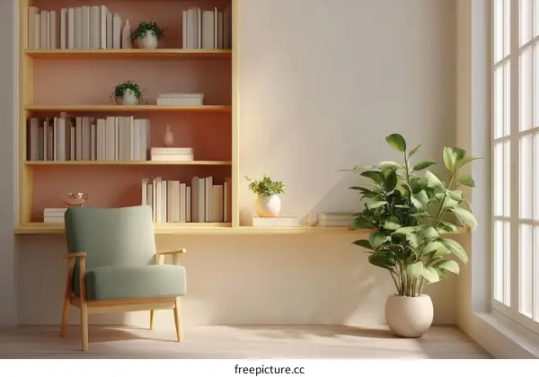 Cozy Home Reading Nook with Bookshelf and Chair