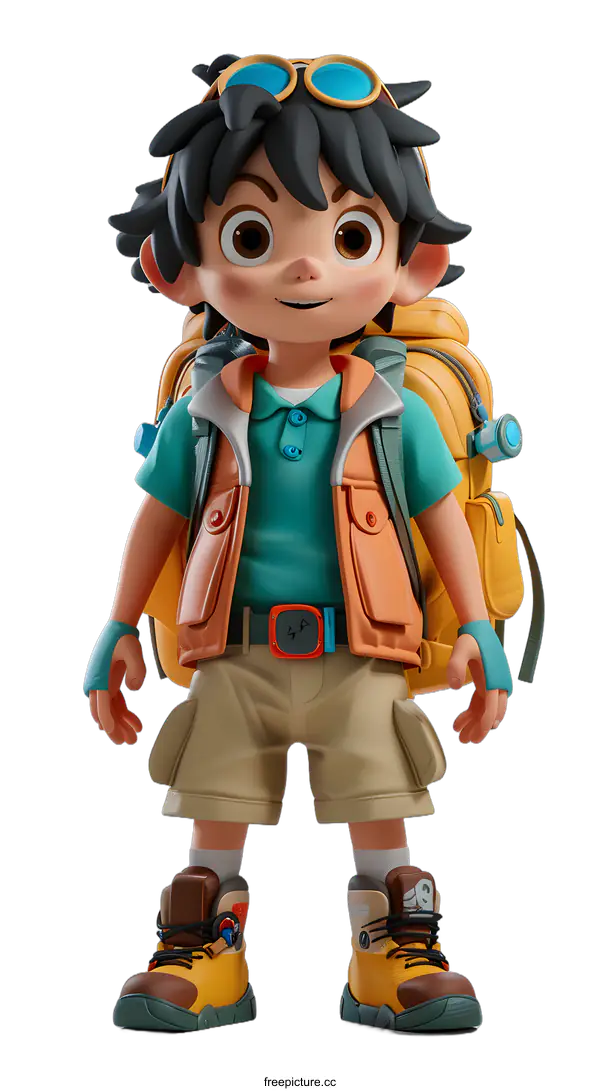 [Transparent Background PNG]Cartoon Boy Backpack Adventure Illustration