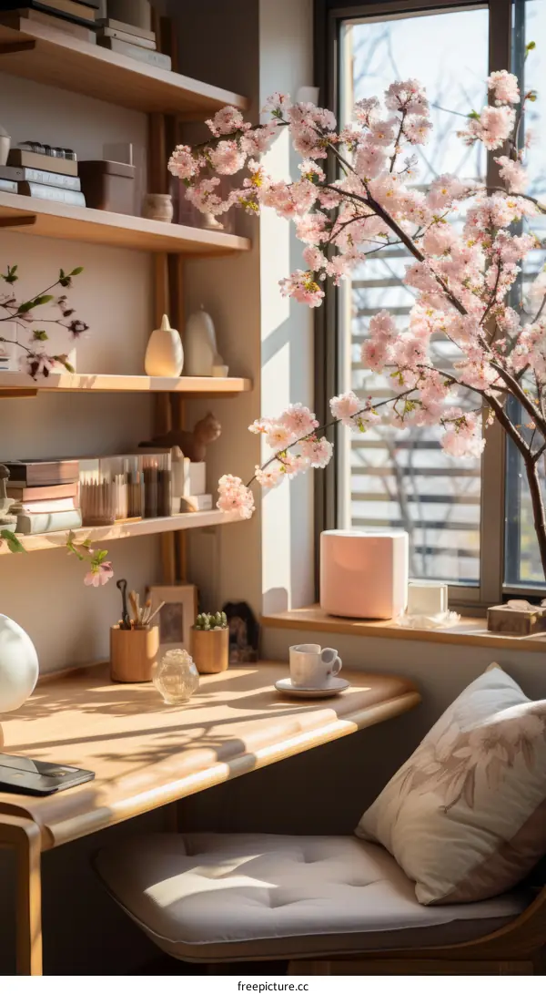 Home Office with Cherry Blossoms