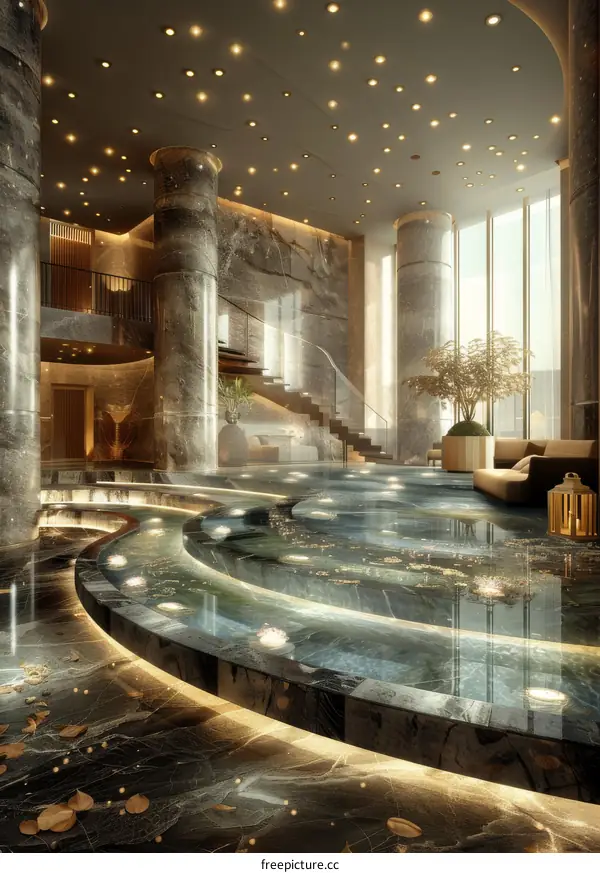 Luxury Hotel Lobby with Water Feature