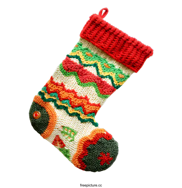 [Transparent Background PNG]Colorful Knitted Christmas Stocking Isolated On White Background