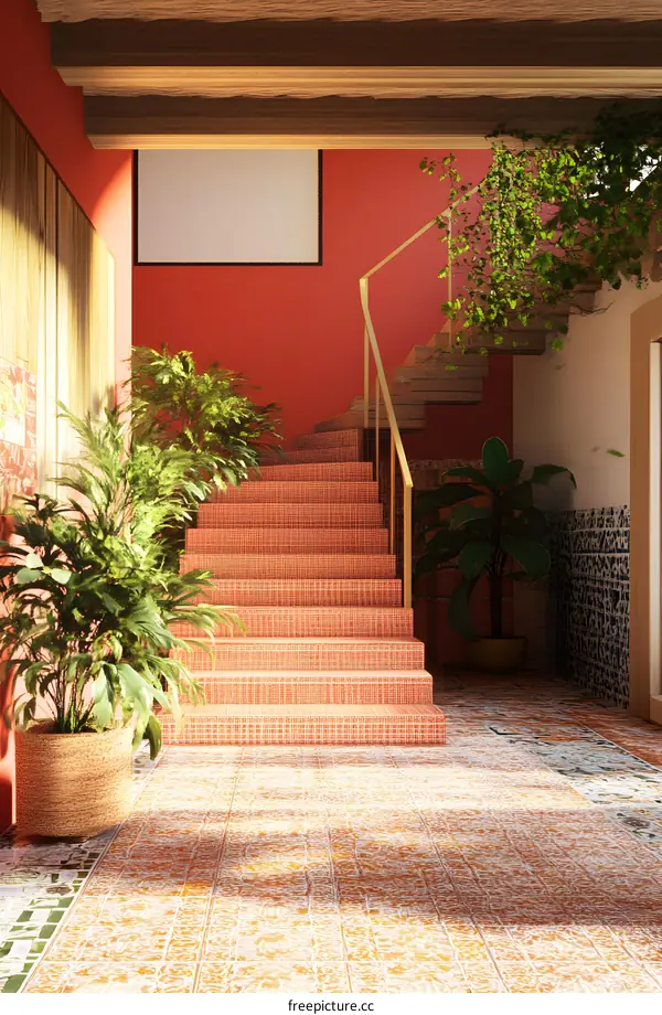 Red Staircase in Modern Home Interior Design