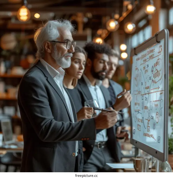 Diverse business team brainstorming ideas in modern office