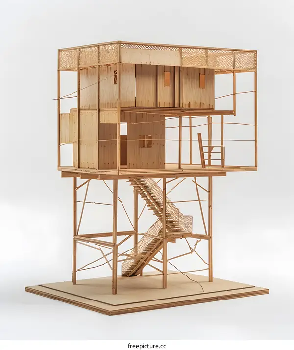 Wooden Model of Elevated Two Storey House with Stairs