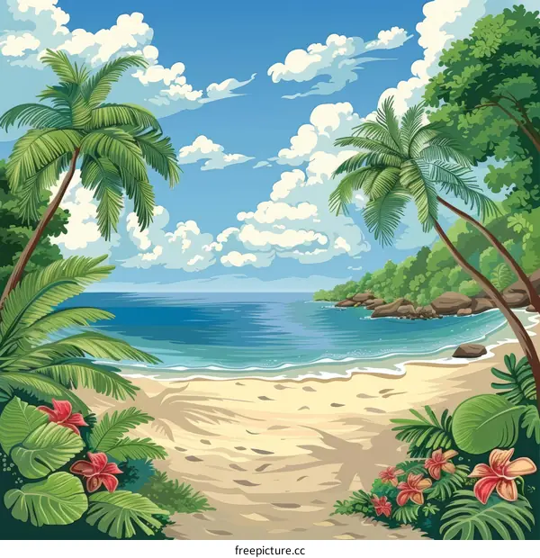 Tropical Beach with Palm Trees