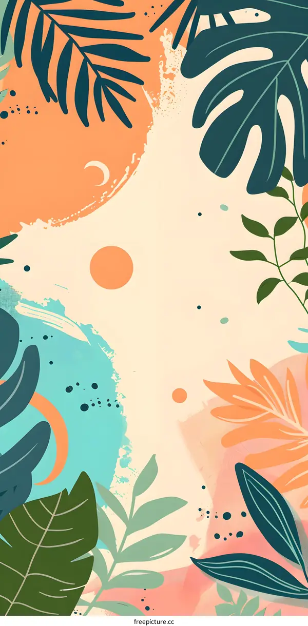 Abstract Tropical Leaf Illustration With Watercolor Background