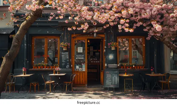 European Cafe with Pink Flowers