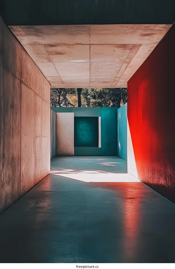 Modern Minimalist Concrete Structure With Red Wall