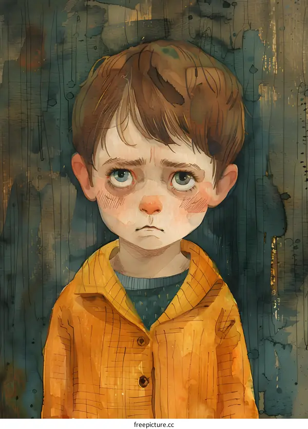 A Sad Boy Watercolor Painting Illustration