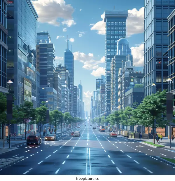 A Wide Street with Skyscrapers Adorning Both Sides