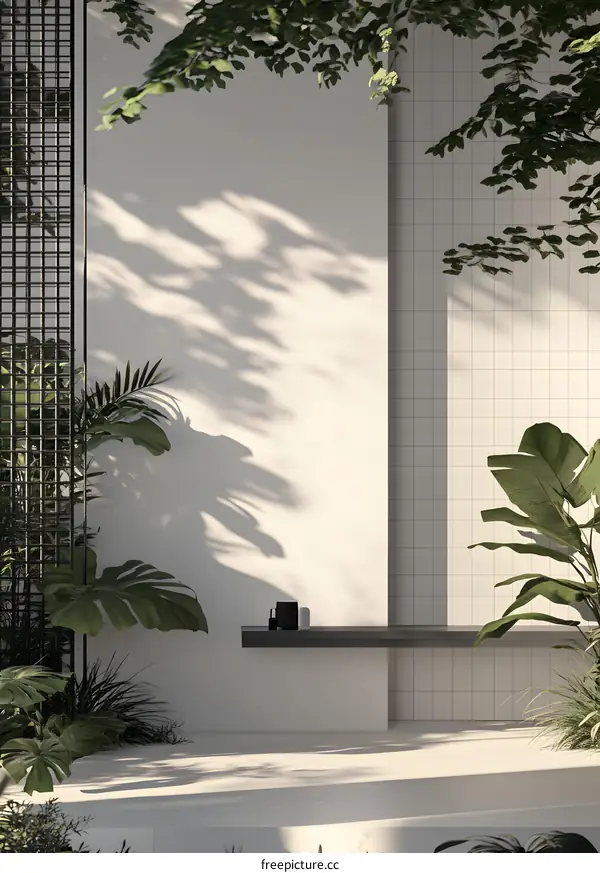 Minimalist Modern Design with White Wall and Green Plants